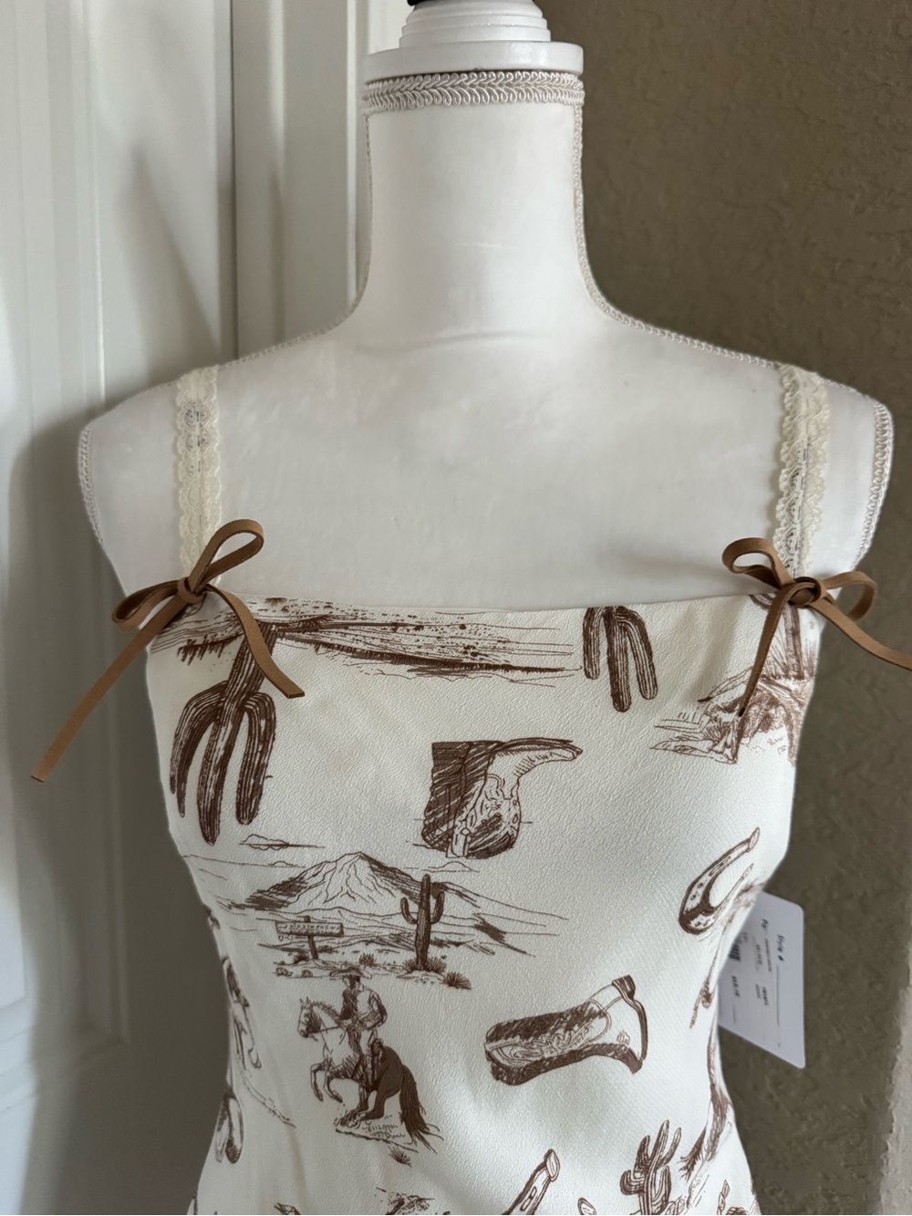 NWT The Workshop Western Cream & Taupe Print SZ SM Dress w/lining pit2pit 16”
